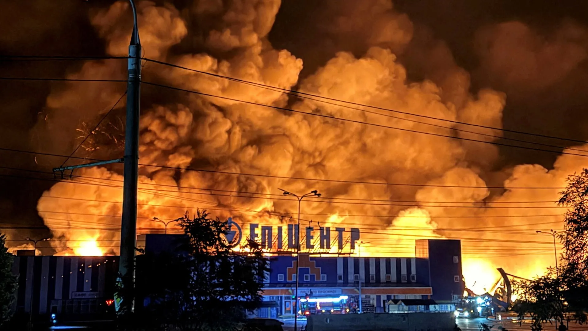 Commercial Center in Sumy Engulfed by Fire Following Drone Attack