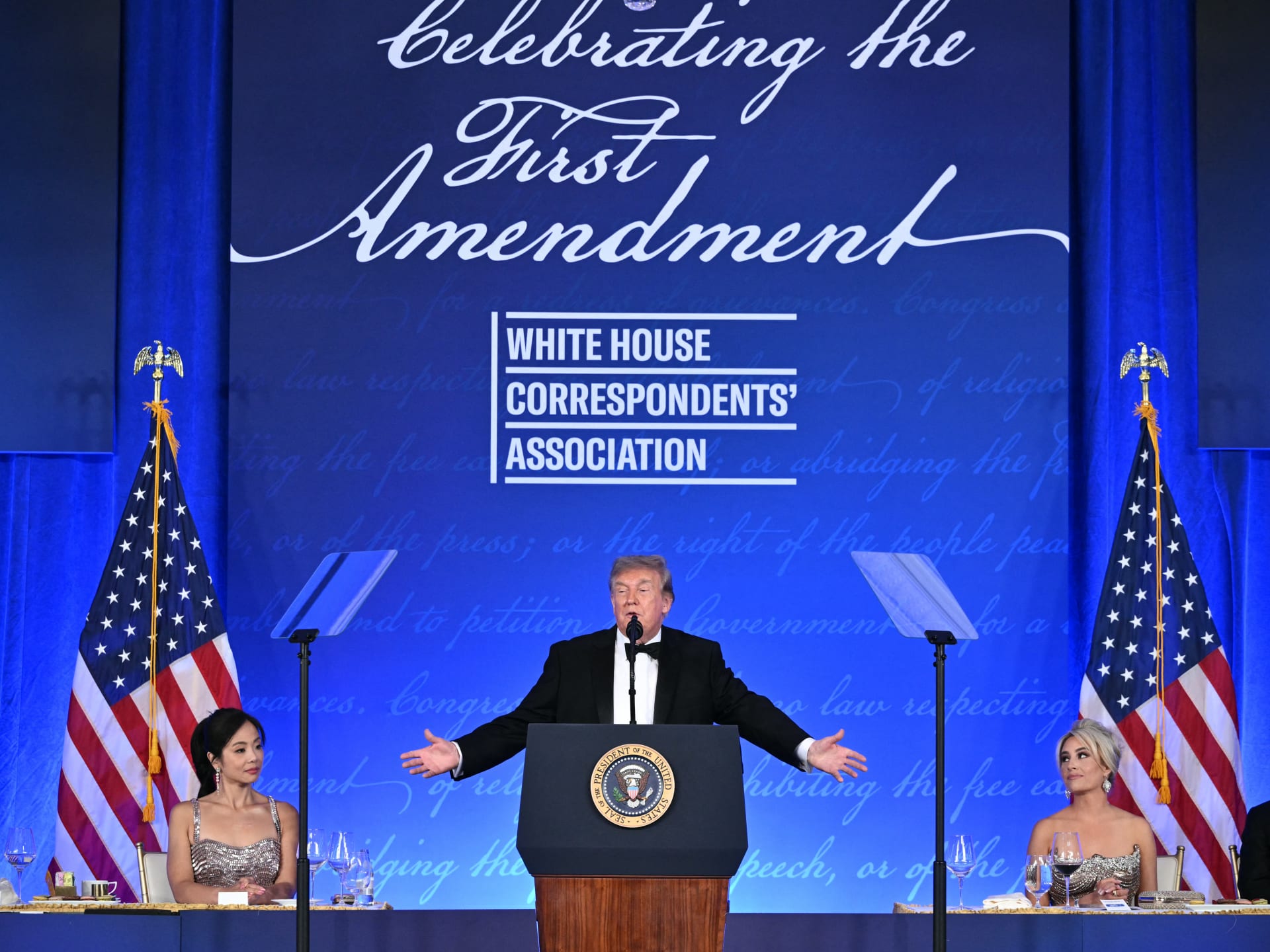 Trump Attends Rescheduled White House Correspondents' Dinner Following Earlier Incident